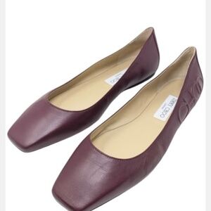 NIB Jimmy Choo Gwenevere Square Toe Wine Bordeaux Burgundy Flats Size EU 40